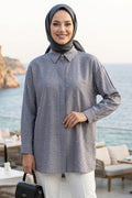 Grey Textured Modest Shirt 10861GR