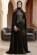 Stone-Embellished Chiffon Black Modest Evening Dress 134S