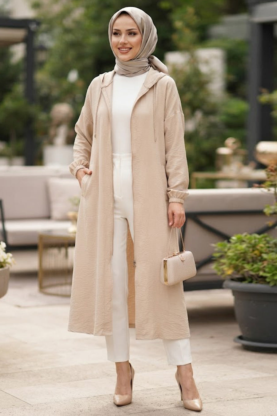 Beige Textured Modest Cape 15493BEJ