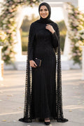 Beaded Lace Black Modest Evening Dress 198S