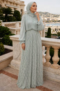 Chiffon & Beaded Lace Mint Modest Evening Dress 208BCY