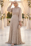 Chiffon & Beaded Lace Mink Modest Evening Dress 208V