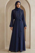 Navy Geometric-Embroidered Belted Modest Ferace Abaya 29137L
