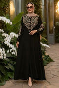 Black & Beige V-Embroidered Belted Modest Ferace Abaya 29146SBEJ