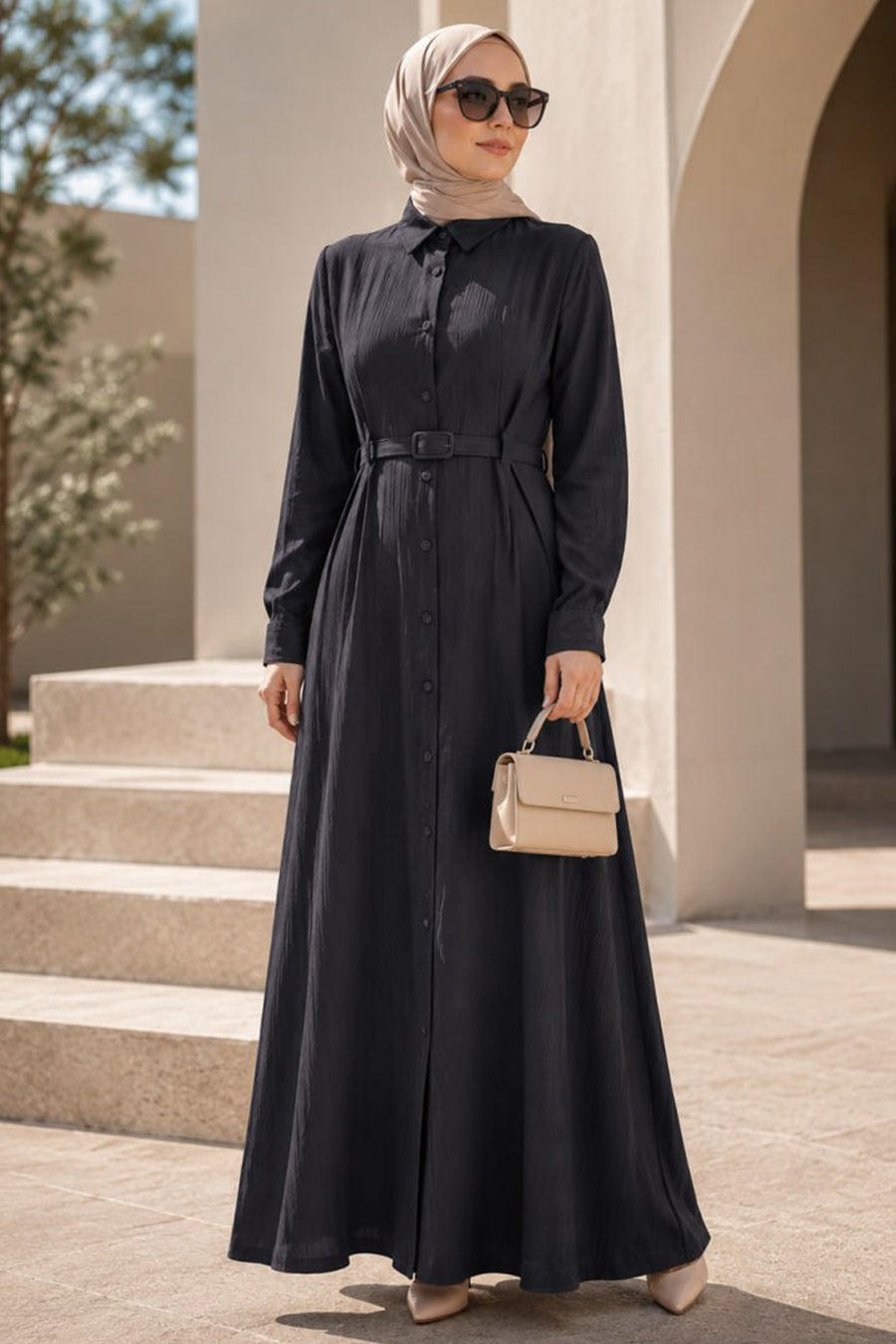 Smoke Grey Textured Abaya 30389FU