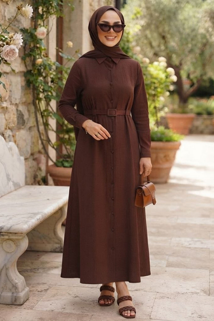 Brown Textured Abaya 30389KH