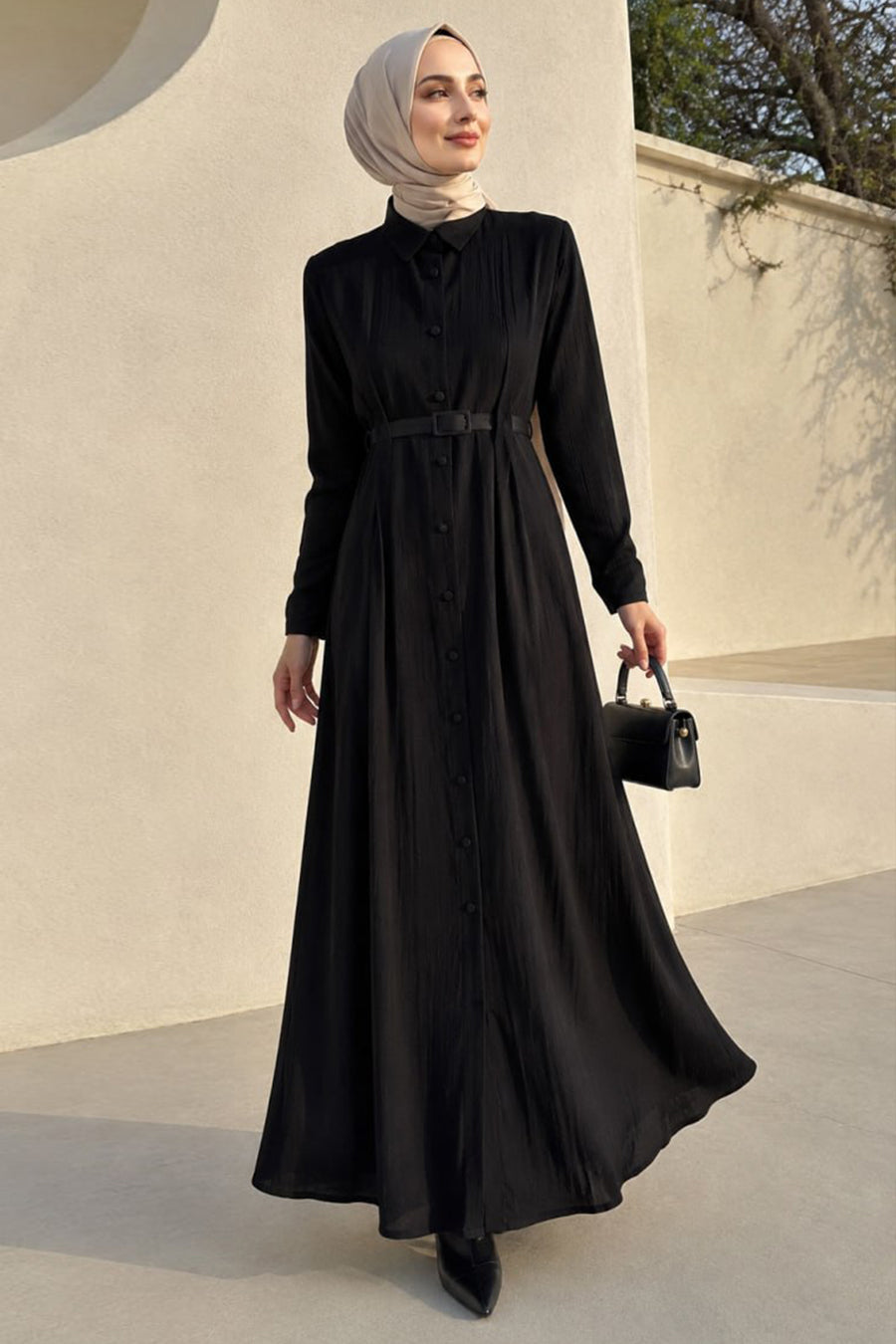 Black Textured Abaya 30389S