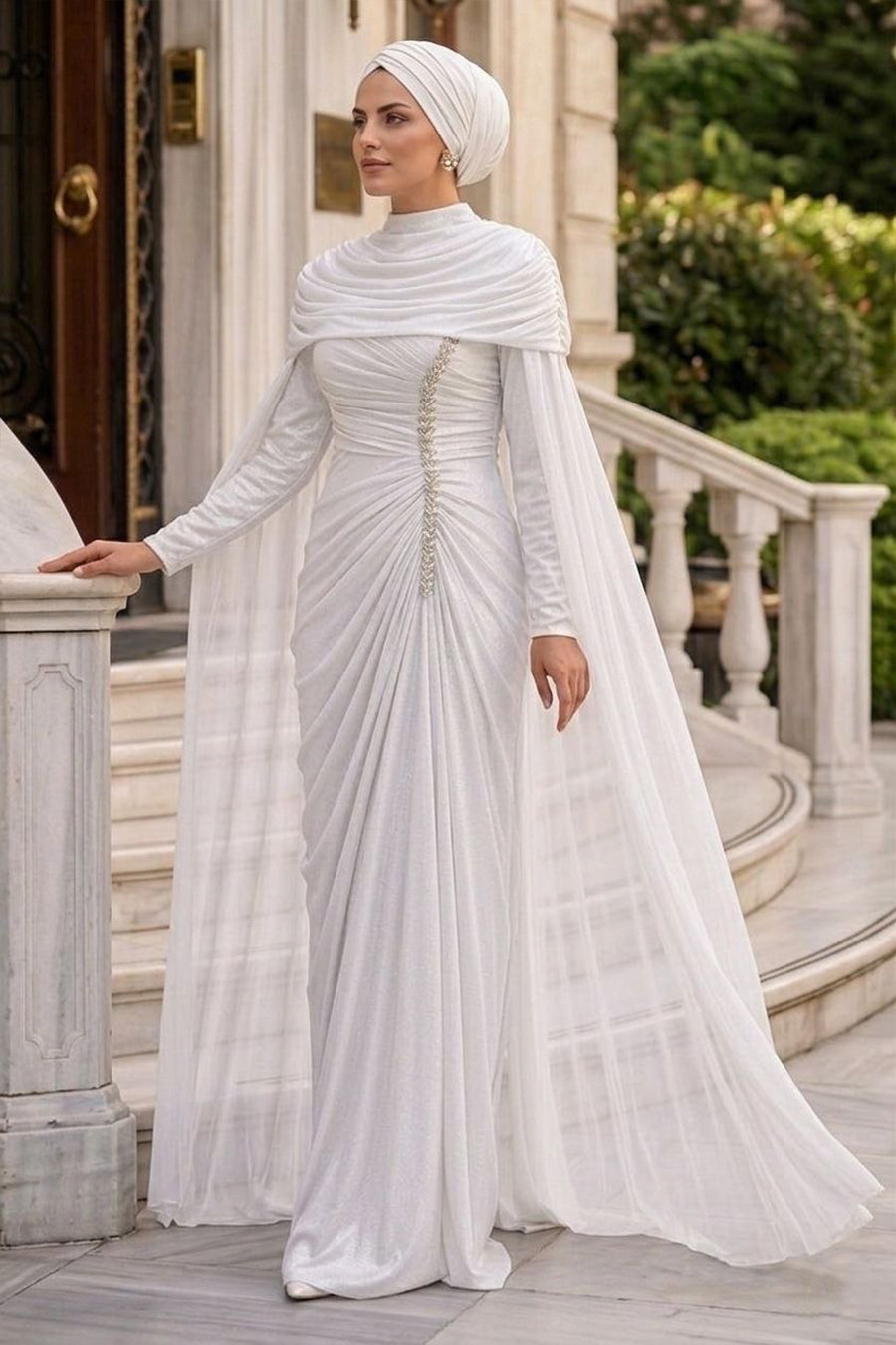 White Modest Evening Dress