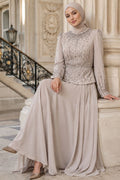Beige Bead-Embroidered Crepe Luxury Modest Evening Dress 5683V
