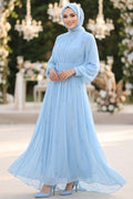 Baby Blue Bead-Embroidered Chiffon Luxury Modest Evening Dress 5711BM