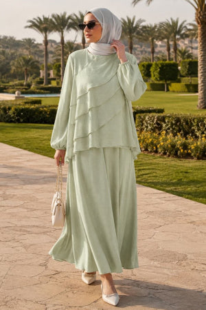 5331CY Sage Green Asymmetric Tiered Ruffle Set
