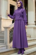 Tie-Detailed Purple Modest Dress 20324MOR