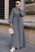 Gray crew-neck straight-cut modest dress 3138GR wholesale Turkey fall winter