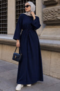 Navy blue crew-neck straight-cut modest dress 3138L wholesale Turkey fall winter