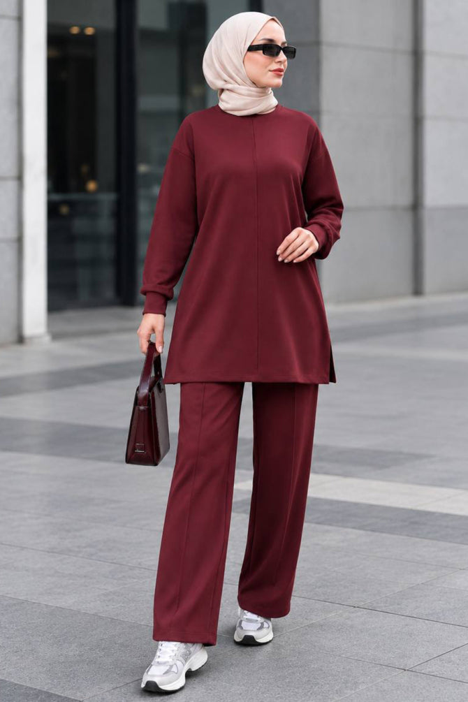 Cherry crew-neck relaxed-fit modest trouser two-piece set 3133VSN wholesale Turkey fall winter