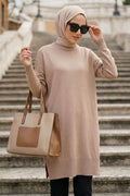Side-Slit Biscuit Modest Knit Sweater 10901BS