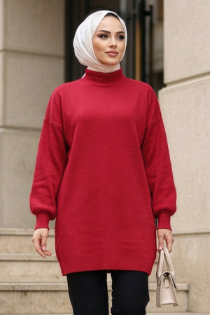 Turtleneck Red Modest Knit Sweater 10381K