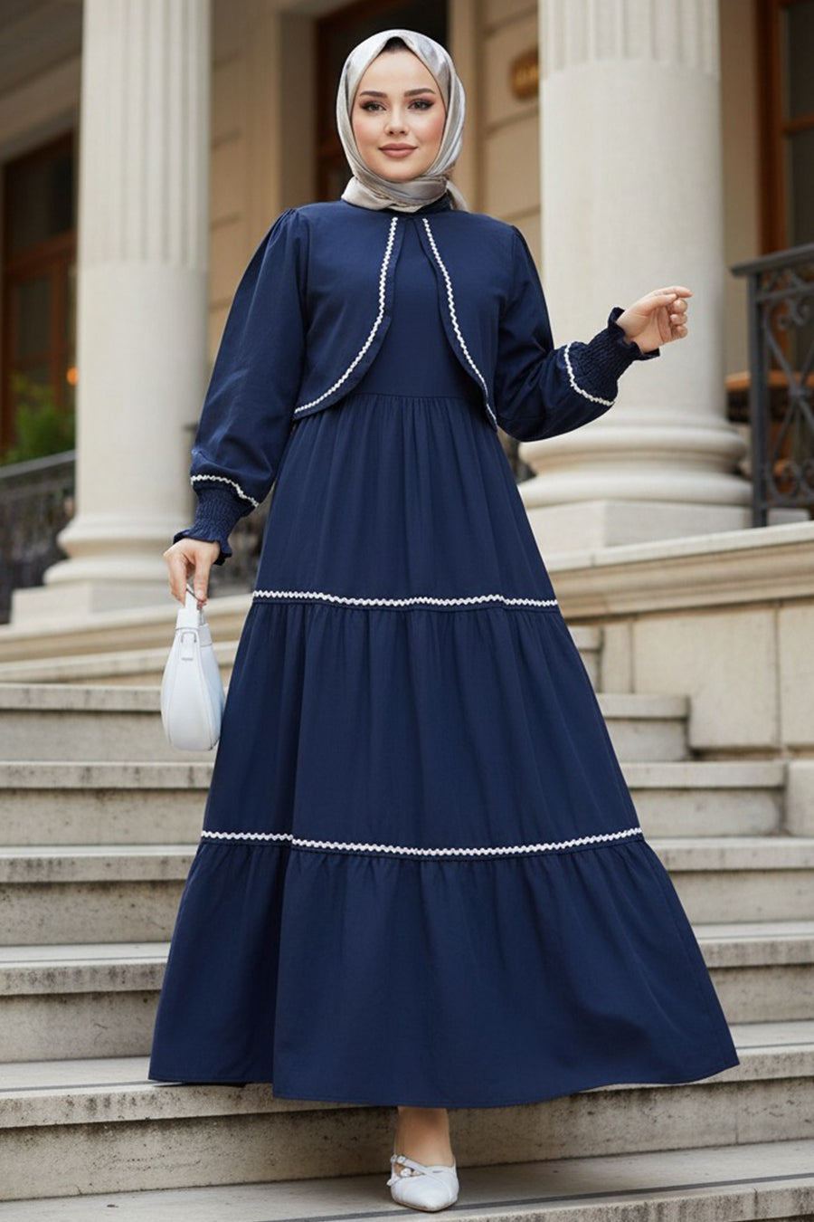 Bolero-Detailed Navy Modest Dress 20325L