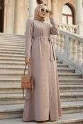 Beaded Beige Modest Abaya 29118BEJ