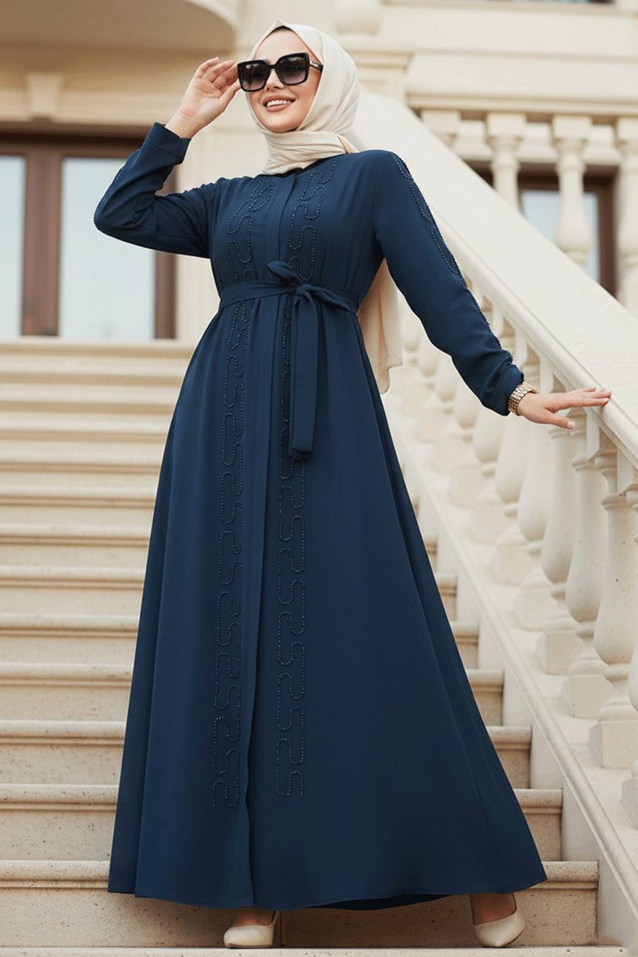 Beaded Indigo Blue Modest Abaya 29118IM