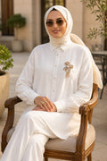 Brooch-Detailed White Modest Tunic 11192B