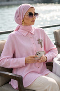 Brooch-Detailed Pink Modest Tunic 11192P