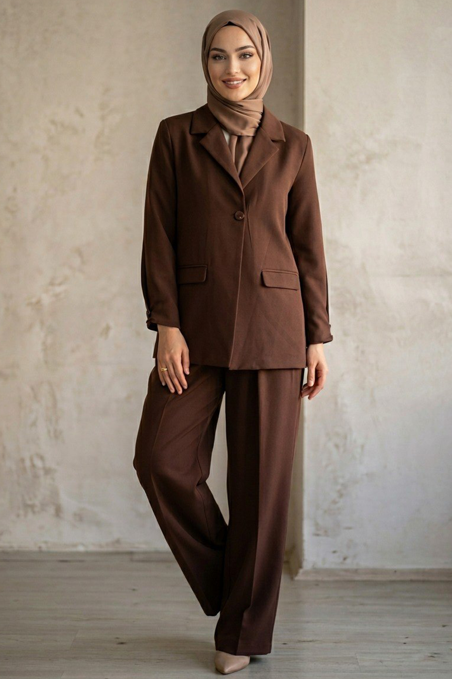 Jacketed Brown Modest Two-Piece Set 6277KH