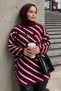 Striped Burgundy Modest Knit Tunic 80021BR