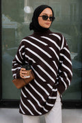 Striped Brown Modest Knit Tunic 80021KH