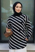 Striped Black Modest Knit Tunic 80021S