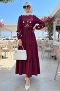 Patterned Burgundy Modest Dress 10327BR