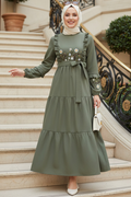 Patterned Almond Green Modest Dress 10327CY