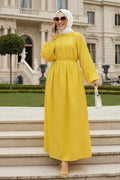 Patterned Mustard Modest Dress 14291HR