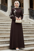 Patterned Dark Brown Modest Abaya 60052KKH