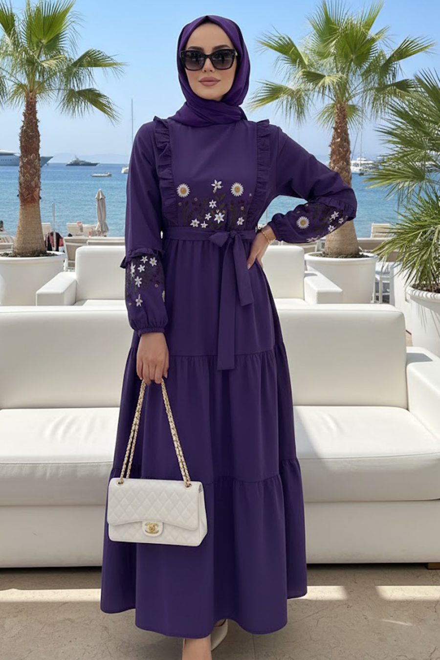 Patterned Purple Modest Dress 10327MOR