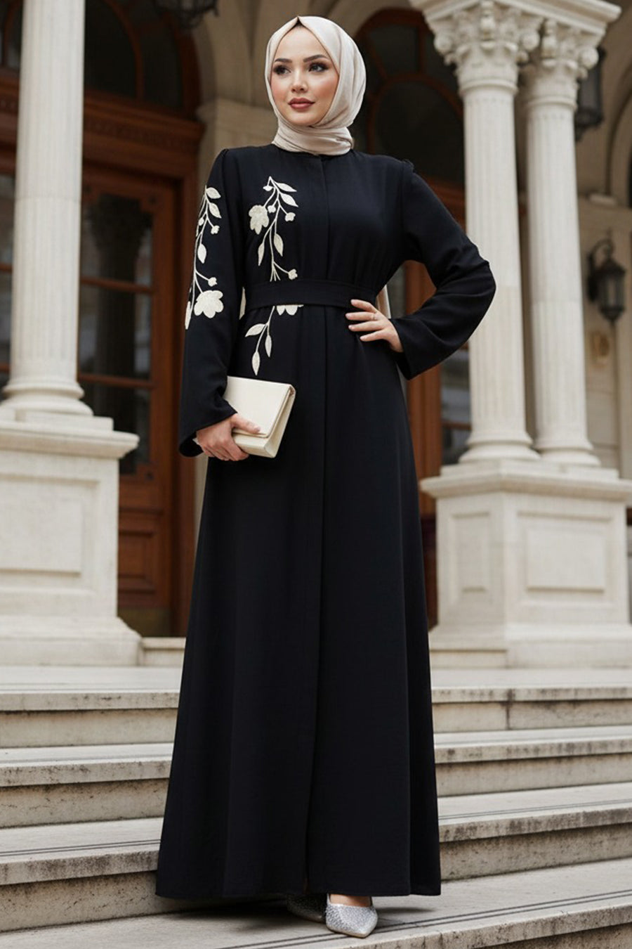 Patterned Black Modest Abaya 60052S