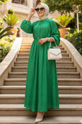 Patterned Emerald Green Modest Dress 14291ZY