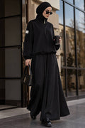 Black stand-collar half-zip modest trouser two-piece set 14182S wholesale Turkey fall winter