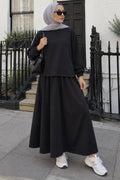Black stitch-detail modest skirt two-piece set 3011S wholesale Turkey fall winter