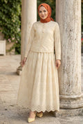 50021BEJ Beige Buttoned Broderie Set
