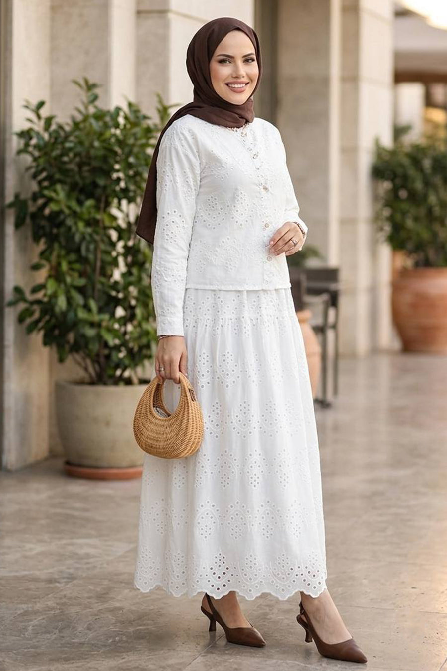 50021B White Buttoned Broderie Set