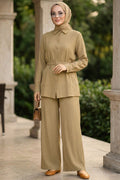 Buttoned Light Khaki Modest Two-Piece Set 20374AHK