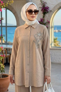Buttoned Beige Modest Shirt 10084BEJ