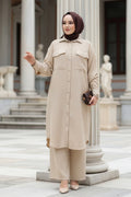 Buttoned Beige Two-Piece Modest Set 44661BEJ