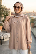 Buttoned Beige Modest Tunic 10693BEJ