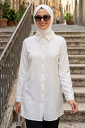 Buttoned White Textured Modest Tunic 11201B