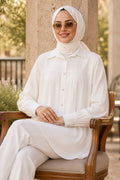 Buttoned White Modest Tunic 10682B