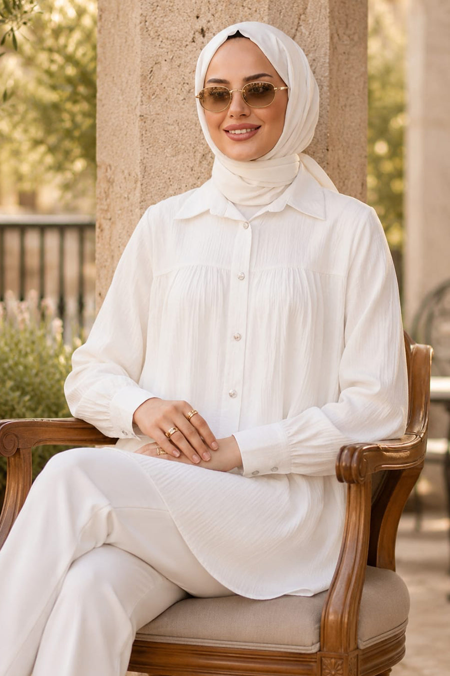 Buttoned White Modest Tunic 10682B