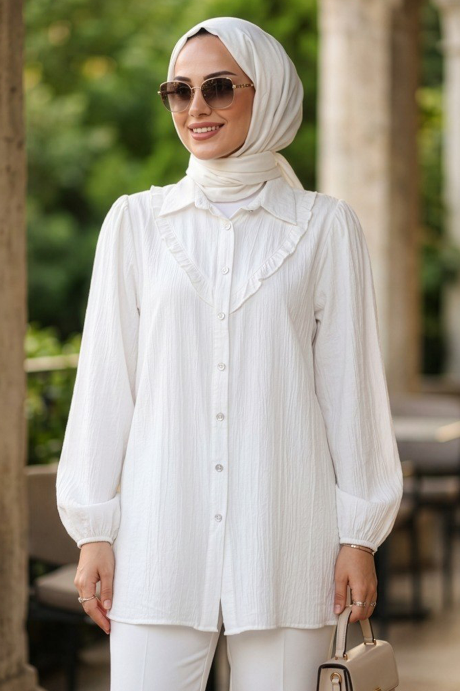 Buttoned White Modest Tunic 10693B