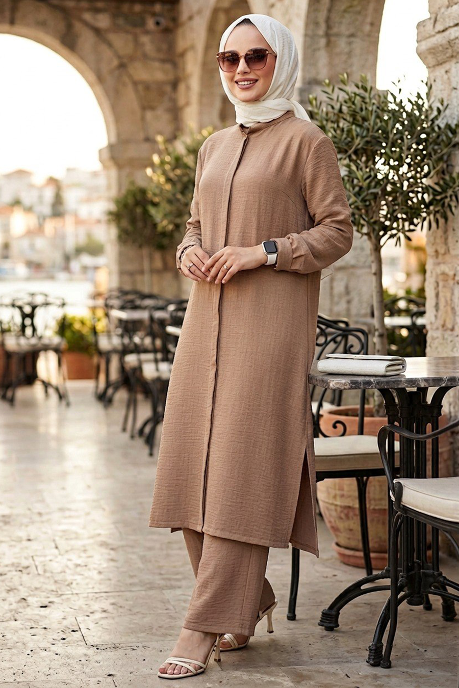 Buttoned Biscuit Two-Piece Modest Set 76591BS